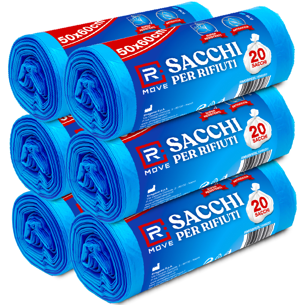 Sacchi Rifiuti RMove - 50x60cm - Blu - 6 rotoli da 20 pz