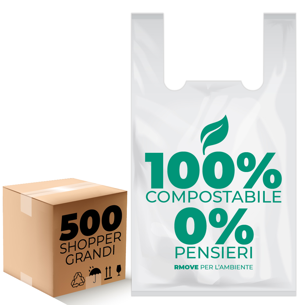 Buste Shopper biodegradabili RMove - Confezione da 500 buste grandi - 30x60