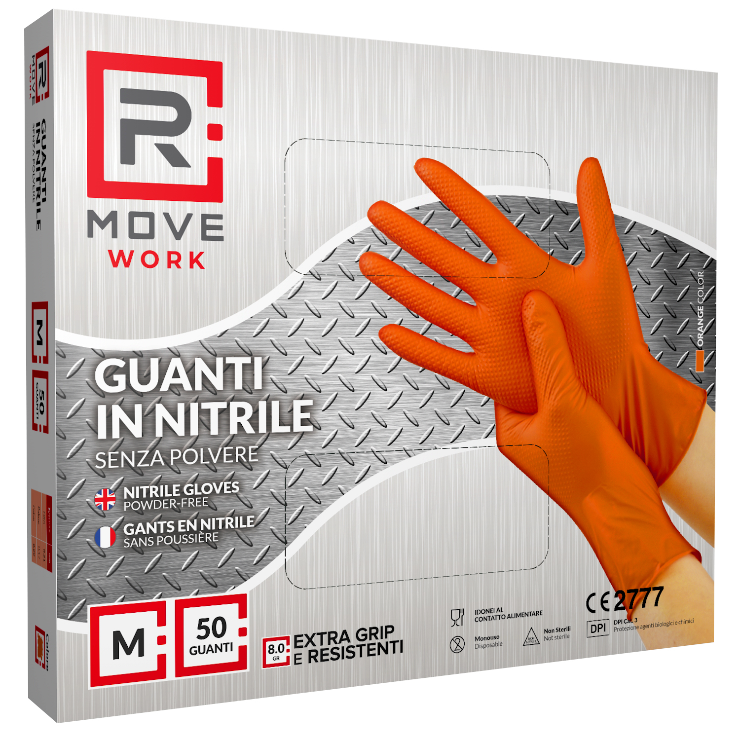 Guanti Nitrile Arancione da Lavoro RMove 8,0 g - M - Senza polvere - 50 pz