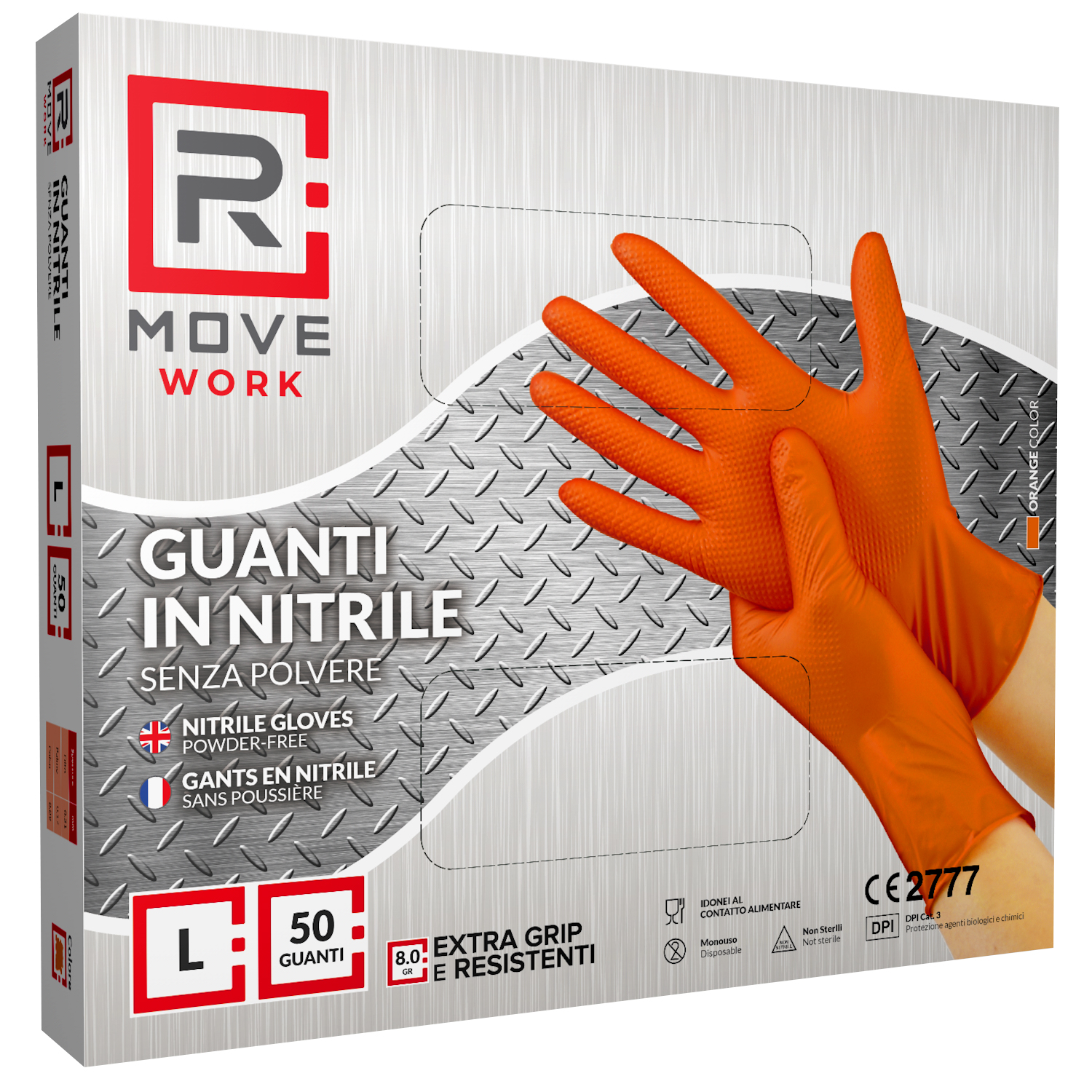 Guanti Nitrile Arancione da Lavoro RMove 8,0 g - L - Senza polvere - 50 pz