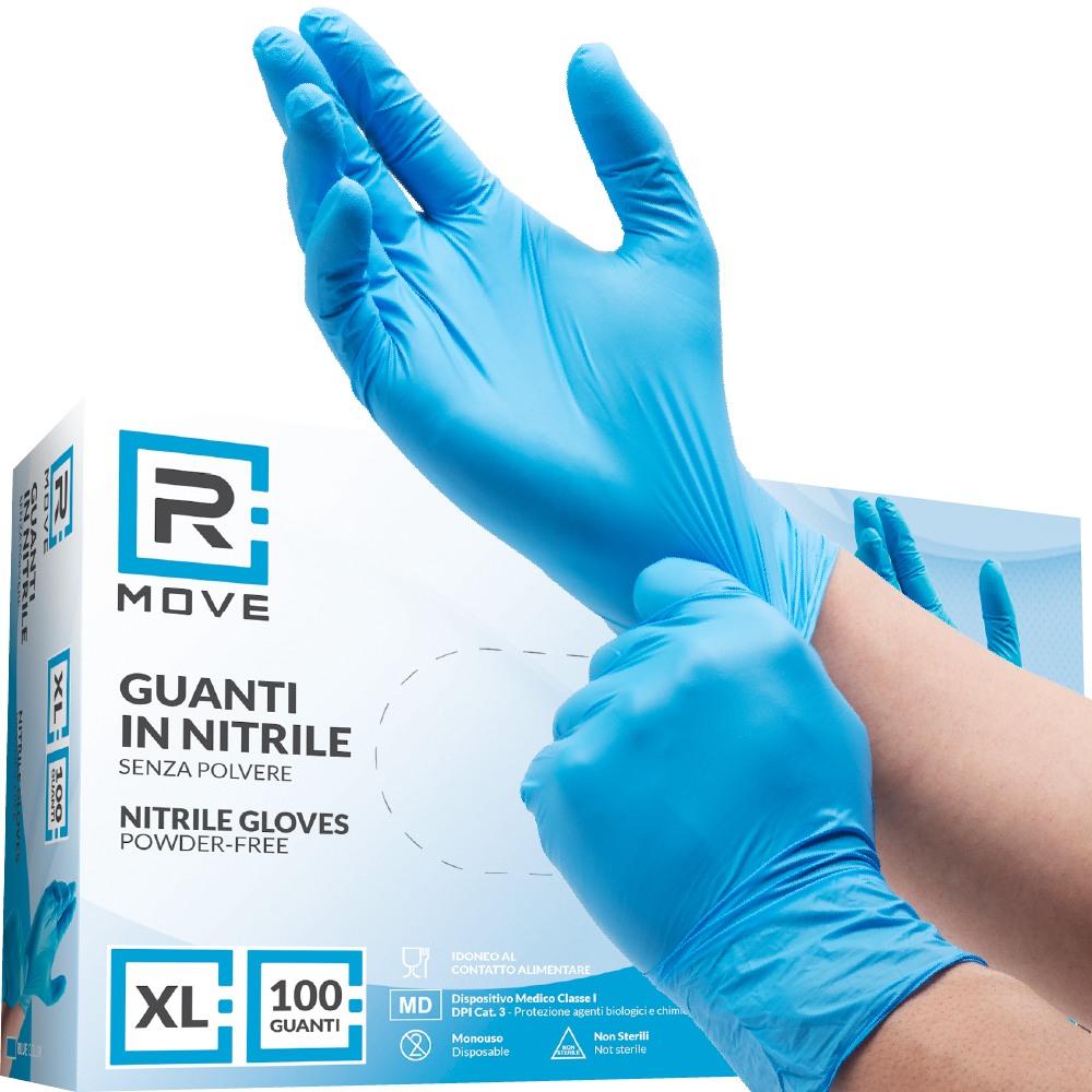 Guanti Nitrile Blu - XL - 100 pz - Monouso - Senza polvere - RMove