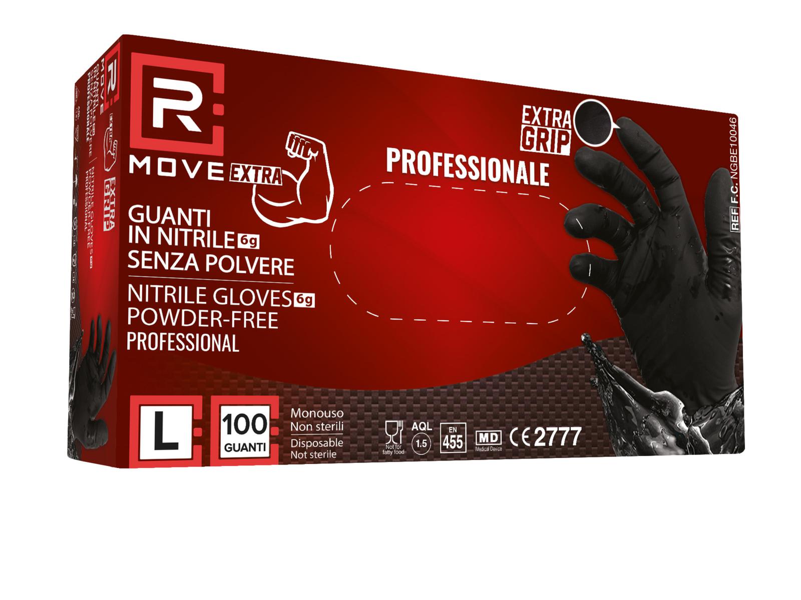 Guanti Nitrile Nero da Lavoro RMove 6 g - L - Senza polvere - 100pz