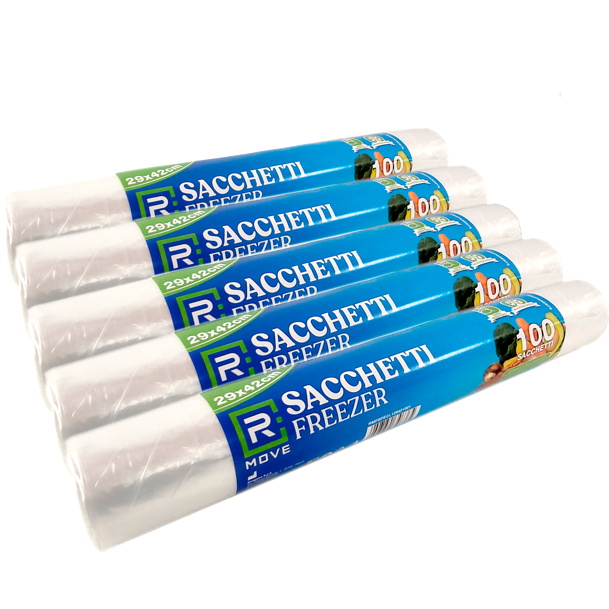 Sacchetti Freezer RMove - 29x42cm - Trasparenti - 5 rotoli da 100 sacchetti