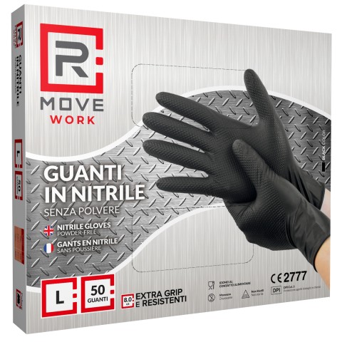 Guanti Nitrile Nero da Lavoro RMove 8,0 g - L - Senza polvere - 50 pz