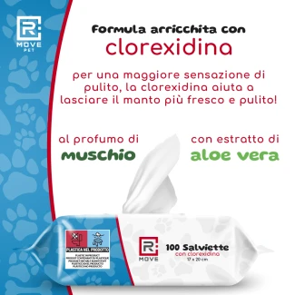 Salviette Igienizzanti alla Clorexidina per Cani e Gatti Rmove - 17x20 cm - 4 confezioni da 100 pz