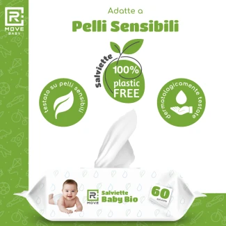 Salviette Baby Bio Umidificate RMOVE – 99% Acqua Pura – 6 confezioni da 60 pz