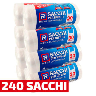 Sacchi Rifiuti con Maniglie RMove - 40x42cm - Trasparenti - 240 pz - 8 rotoli da 30 sacchi