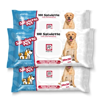Salviette Igienizzanti alla Clorexidina per Cani e Gatti Rmove - 20x30 cm - 3 confezioni da 100 pz