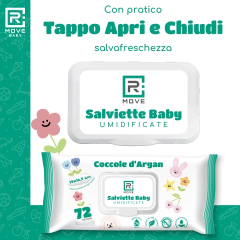 Salviettine Baby Umidificate Idratanti RMove - Argan - 8 confezioni da 72pz