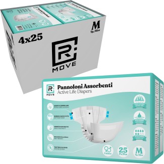 Pannoloni Assorbenti RMove - M - 100 pz - Active Life Diapers - 4 confezioni da 25 pannoloni