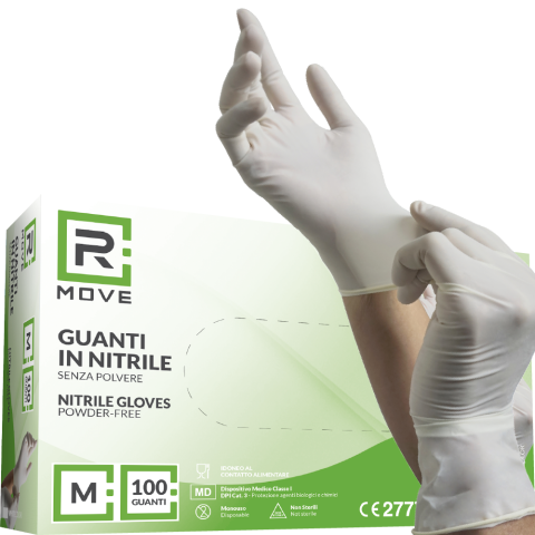 Guanti Nitrile Bianco - M - 100 pz - Monouso - Senza polvere - RMove