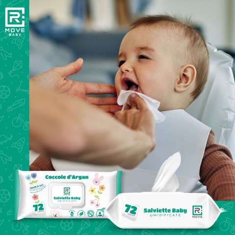Salviettine Baby Umidificate Idratanti RMove - Argan - 8 confezioni da 72pz