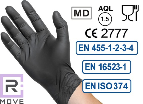 Guanti Nitrile Nero - S - 100 pz - Monouso - Senza polvere - RMove