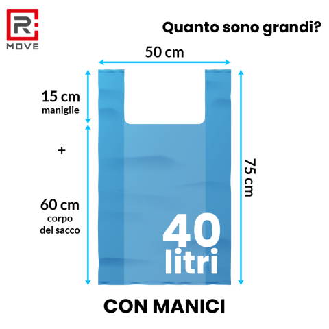 Sacchi Rifiuti con maniglie RMove - 50x75cm - Blu - 6 rotoli da 15 pz