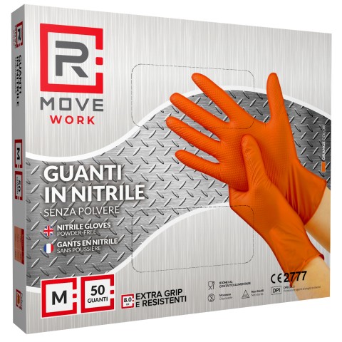 Guanti Nitrile Arancione da Lavoro RMove 8,0 g - M - Senza polvere - 50 pz