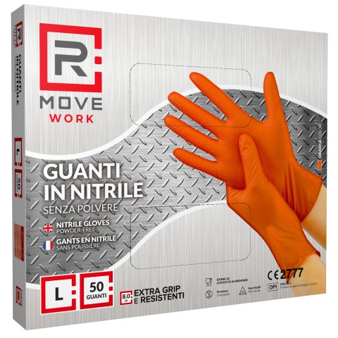 Guanti Nitrile Arancione da Lavoro RMove 8,0 g - L - Senza polvere - 50 pz