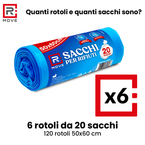Sacchi Rifiuti RMove - 50x60cm - Blu - 6 rotoli da 20 pz