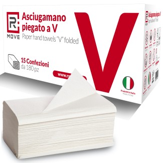 Asciugamani di carta piegati a V per dispenser – pura cellulosa 2 veli - 2700 pezzi - RMove