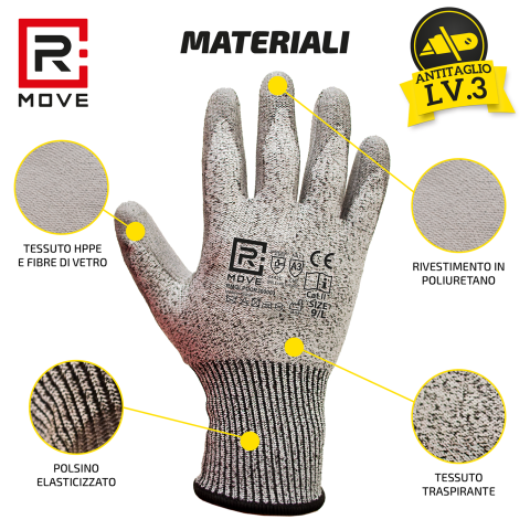 Guanti da Lavoro Antitaglio RMove - Liv. 3 - XL - 1 paio