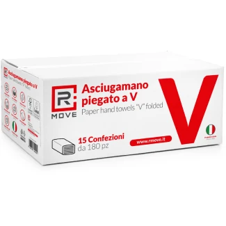 Asciugamani di carta piegati a V per dispenser – pura cellulosa 2 veli - 2700 pezzi - RMove