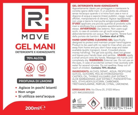 Gel Igienizzante Mani 70% Alcool 200 ml | Gel Antibatterico con apertura Disc-Top