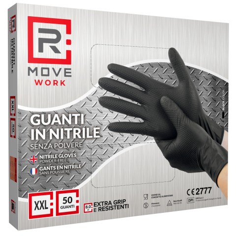 Guanti Nitrile Nero da Lavoro RMove 8,0 g - XXL - Senza polvere - 50 pz