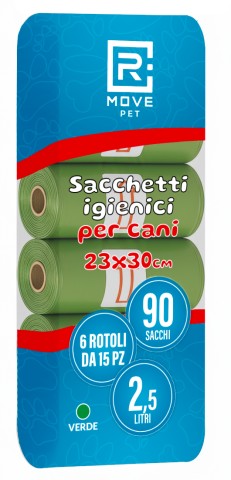 Sacchetti igienici per cani RMove - 6 rotoli da 15 sacchetti - 23x30cm - verdi