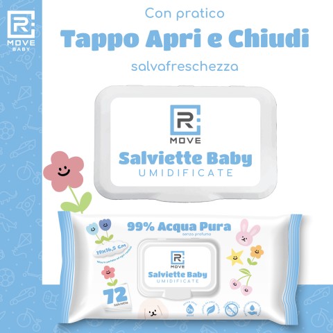 Salviettine Baby Umidificate Idratanti RMove - Acqua Pura - 8 confezioni da 72 pz