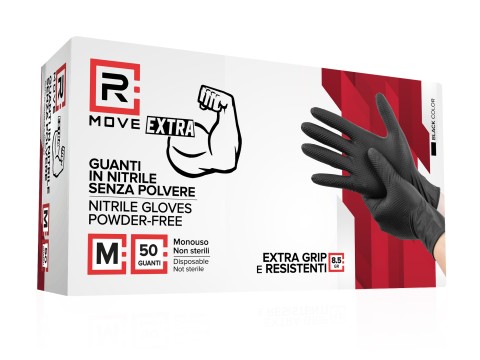 Guanti Nitrile Nero da Lavoro RMove 8,5 g - M - Senza polvere - 50pz