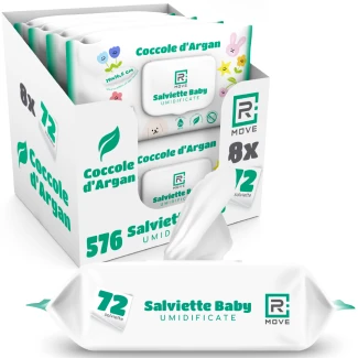 Salviettine Baby Umidificate Idratanti RMove - Argan - 8 confezioni da 72pz