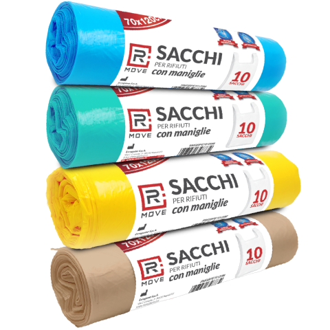 Sacchi Rifiuti con maniglie RMove - 70x120cm - vari colori - 4 rotoli da 10 pz