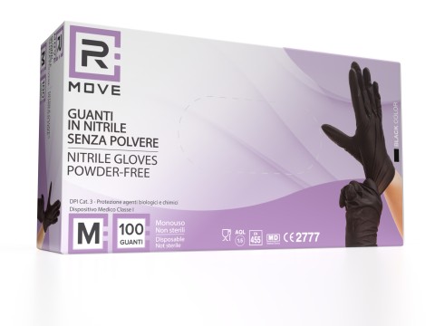 Guanti Nitrile Nero - M - 100 pz - Monouso - Senza polvere - RMove