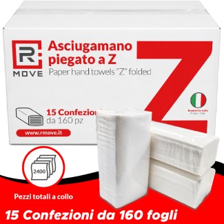 Asciugamani di carta piegati a Z per dispenser – pura cellulosa 2 veli - 2400 pezzi - RMove