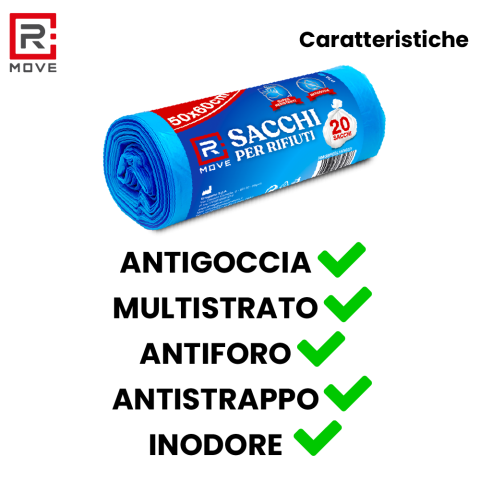 Sacchi Rifiuti RMove - 50x60cm - Blu - 6 rotoli da 20 pz