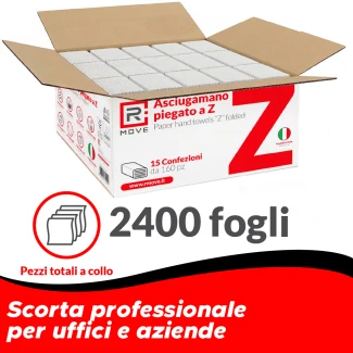 Asciugamani di carta piegati a Z per dispenser – pura cellulosa 2 veli - 2400 pezzi - RMove