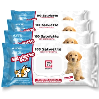 Salviette Igienizzanti alla Clorexidina per Cani e Gatti Rmove - 17x20 cm - 4 confezioni da 100 pz