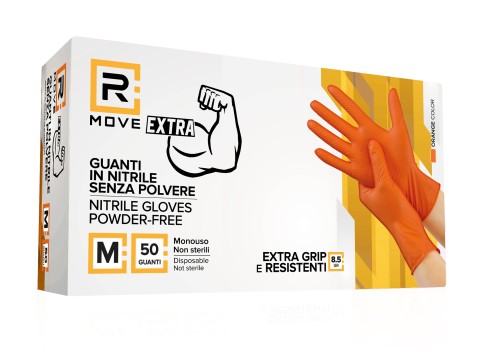 Guanti Nitrile Arancione da Lavoro RMove 8,5 g - M - Senza polvere - 50 pz