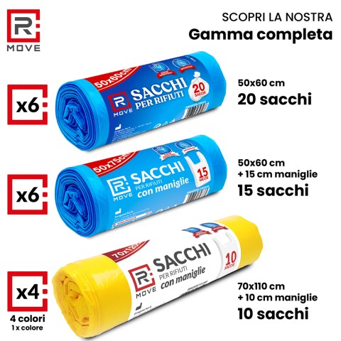 Sacchi Rifiuti con maniglie RMove - 70x120cm - vari colori - 4 rotoli da 10 pz