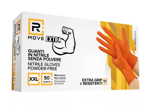 Guanti Nitrile Arancione da Lavoro RMove 8,5 g - XXL - Senza polvere - 50 pz