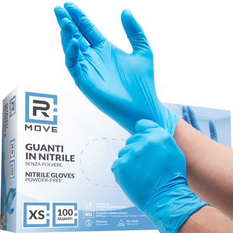 Guanti Nitrile Blu - XS - 100 pz - Monouso - Senza polvere - RMove