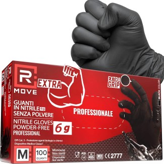 Guanti Nitrile Nero da Lavoro RMove 6 g - M - Senza polvere - 100pz