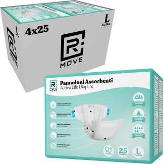 Pannoloni Assorbenti RMove - L - 100 pz - Active Life Diapers - 4 confezioni da 25 pannoloni