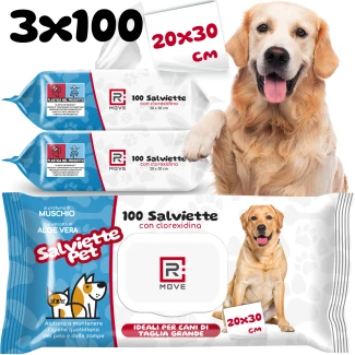 Salviette Igienizzanti alla Clorexidina per Cani e Gatti Rmove - 20x30 cm - 3 confezioni da 100 pz