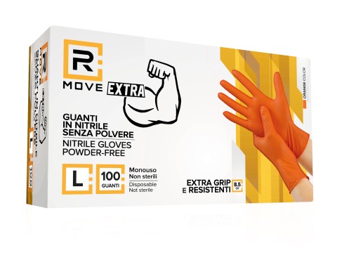Guanti Nitrile Arancione da Lavoro RMove 8,5 g - L - Senza polvere - 100 pz