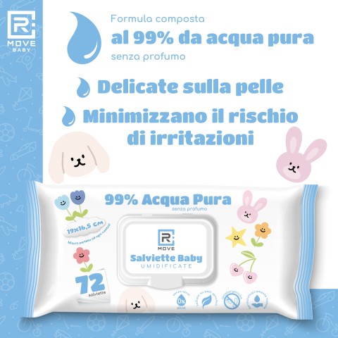 Salviettine Baby Umidificate Idratanti RMove - Acqua Pura - 8 confezioni da 72 pz
