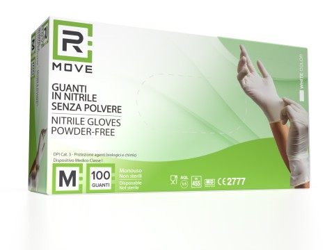 Guanti Nitrile Bianco - M - 100 pz - Monouso - Senza polvere - RMove