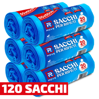 Sacchi Rifiuti RMove - 50x60cm - Blu - 120pz - 6 rotoli da 20 sacchi