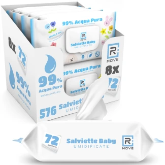 Salviettine Baby Umidificate Idratanti RMove - Acqua Pura - 8 confezioni da 72 pz