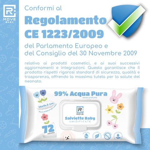 Salviettine Baby Umidificate Idratanti RMove - Acqua Pura - 8 confezioni da 72 pz