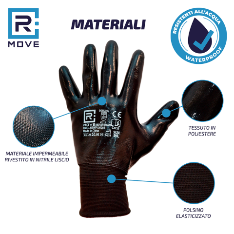 Guanti Nitrile Impermeabili da Lavoro - XL - 12 paia - RMove
